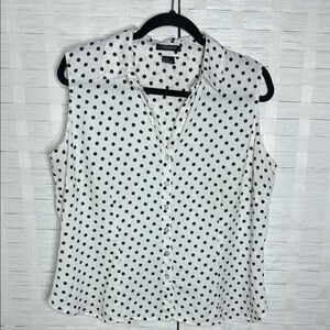 Autograph New York Sleeveless Polka Dot Button Down Collared Shirt Size Medium